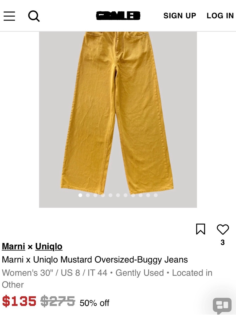 Marni x Uniqlo Mustard Yellow High-Rise oversized Buggy Jeans size 23